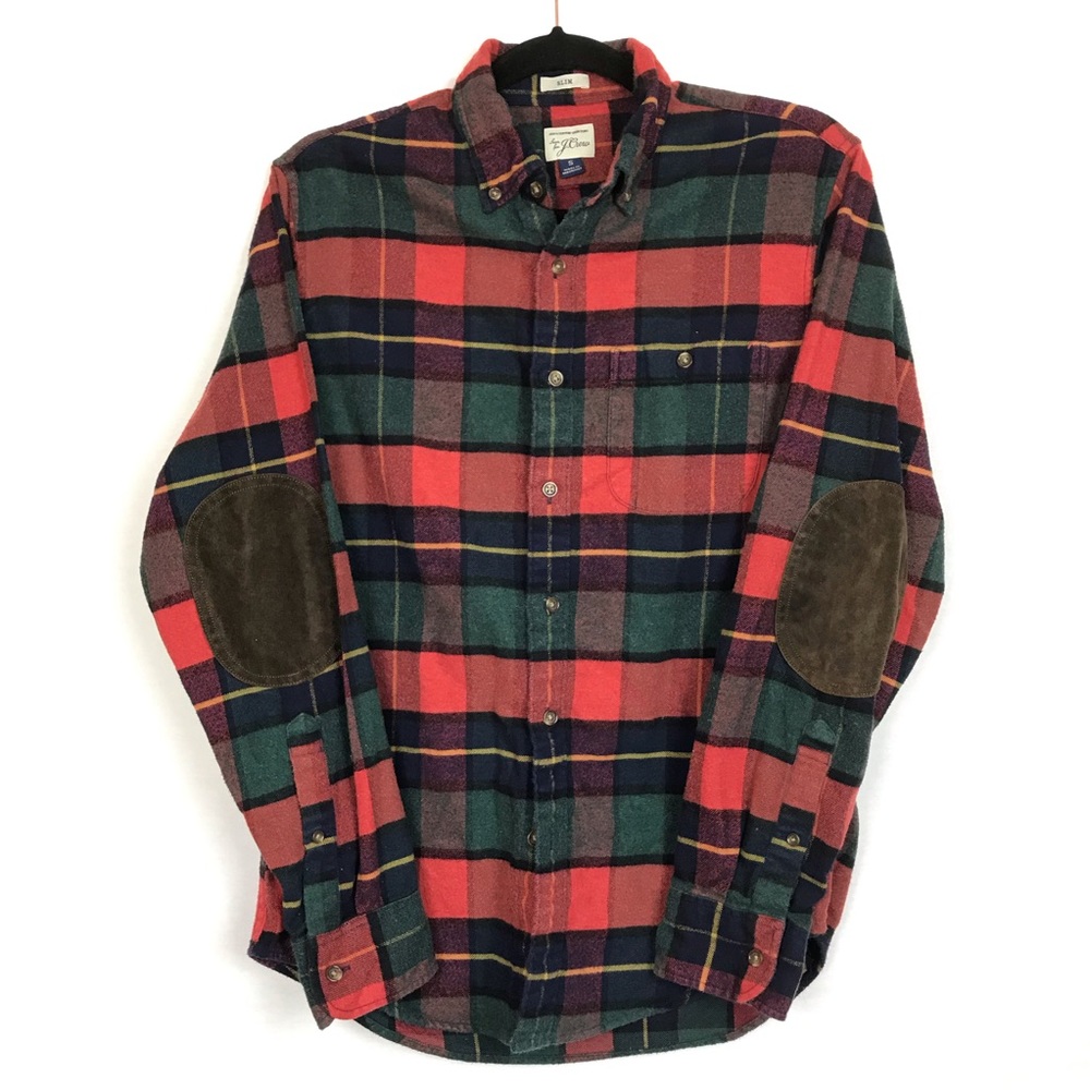 J CREW // Plaid Shirt w/ Leather Elbow Pads